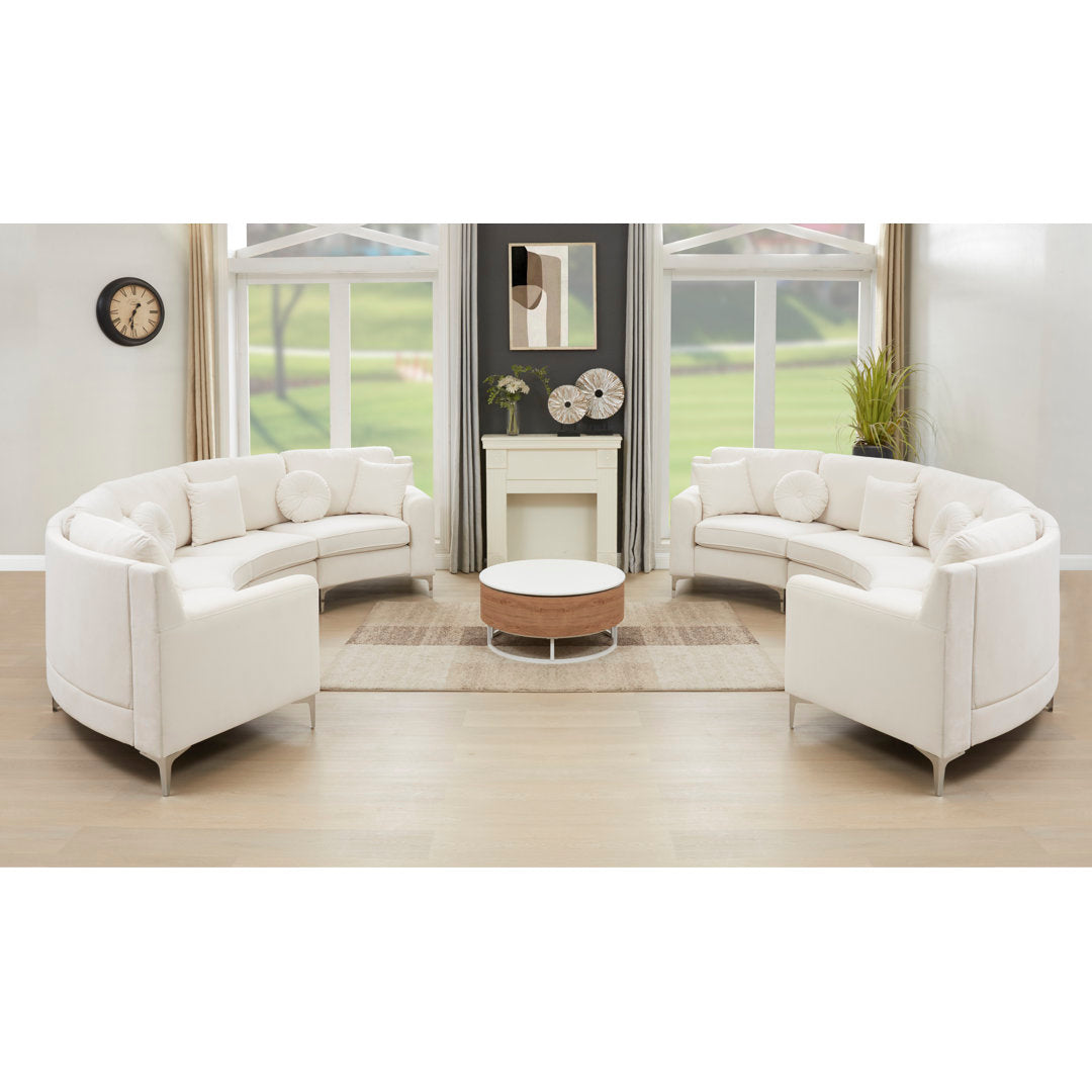 136" Wide Velvet Symmetrical Modular Corner Sectional Legend Vansen Fabric: Beige Velvet