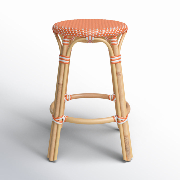 Alastair Bar & Counter Stool Birch Lane™ Color: Orange/White Dot/Natural Rattan Frame Seat Height: Counter Stool (24" Seat Height)