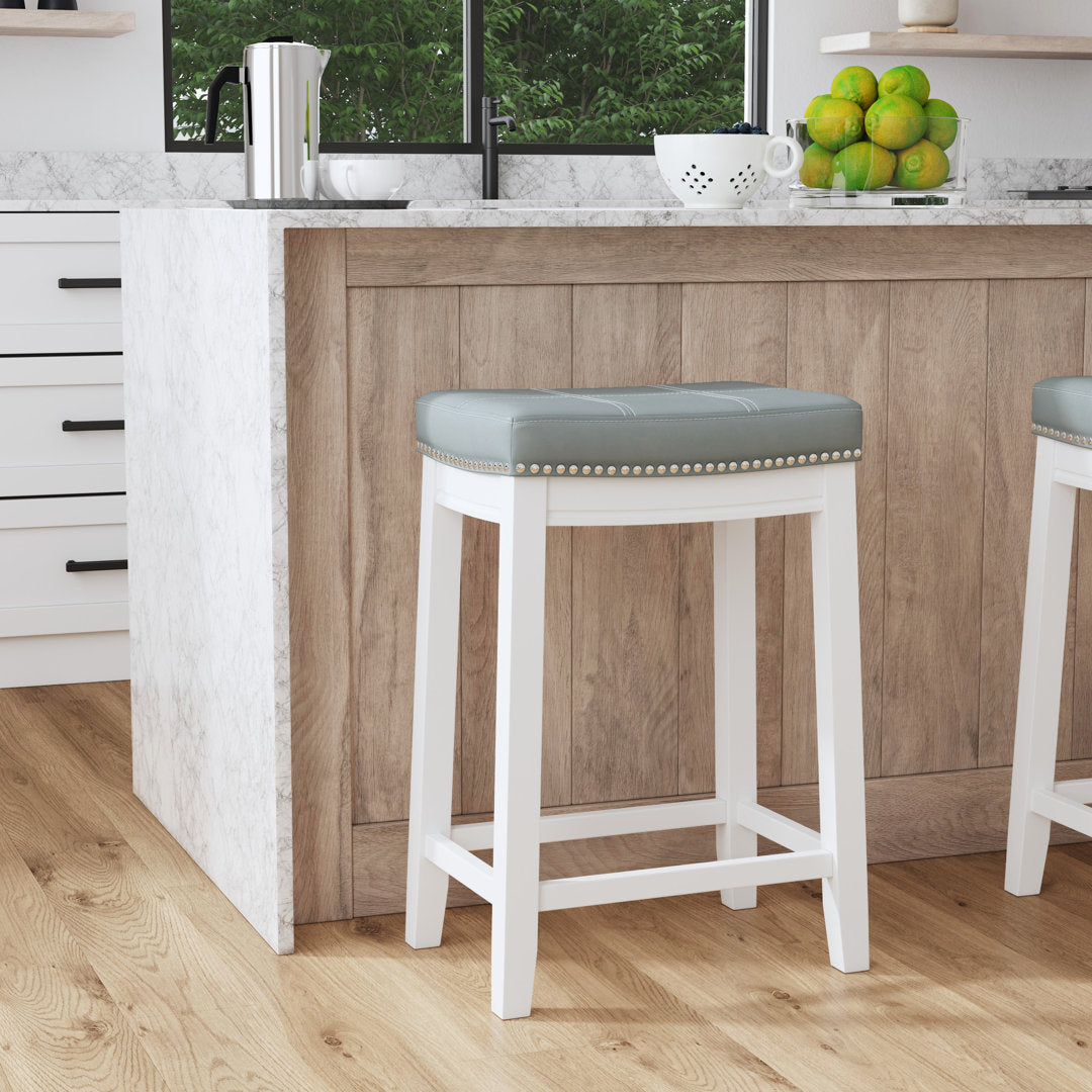 Arlyce Counter & Bar Solid Wood Backless Stool with Upholstered Seat Lark Manor™ Seat Height: Counter Stool (26.5" Seat Height)