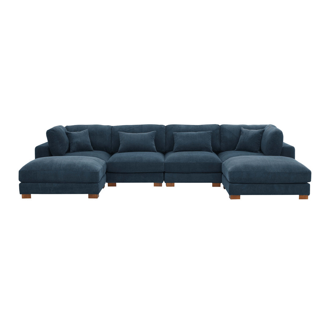 Andreco 144" Wide Reversible Modular Corner Sectional with Ottoman Wade Logan® Body Fabric: Dark Blue Corduroy