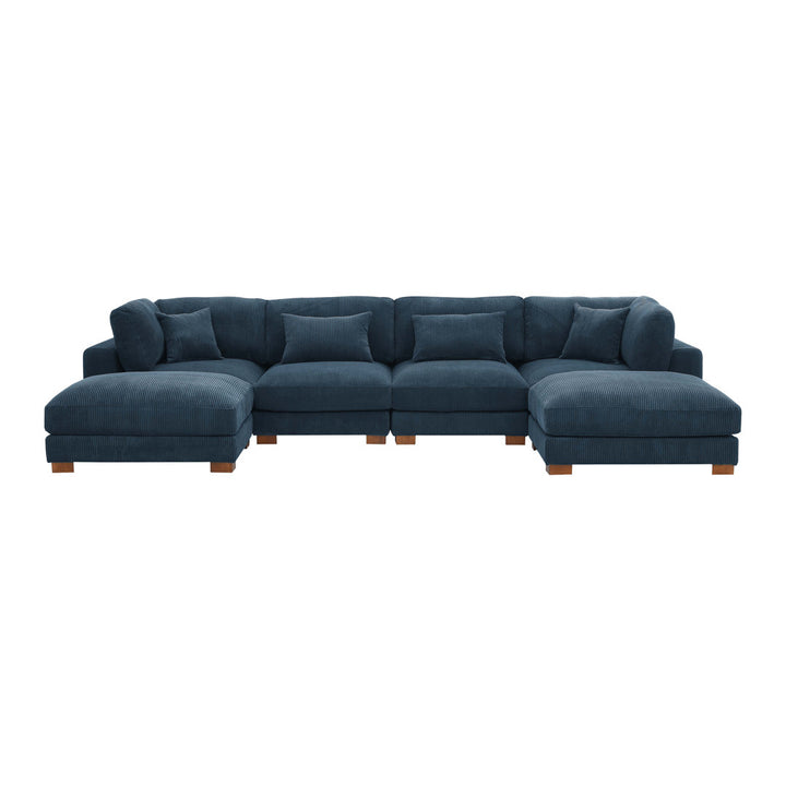 Andreco 144" Wide Reversible Modular Corner Sectional with Ottoman Wade Logan® Body Fabric: Dark Blue Corduroy