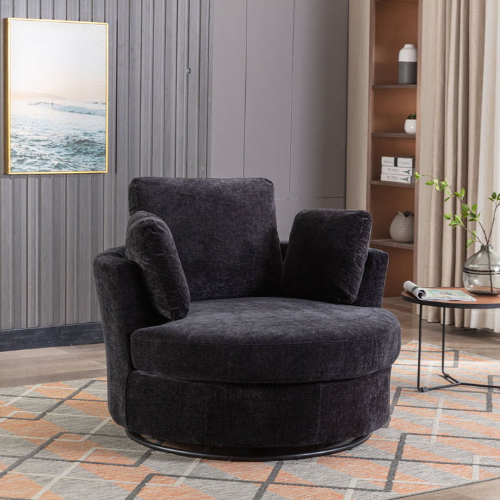 Achorn 42.26" W Polyester Recessed Arm Slipcovered Swivel Barrel Chair Hokku Designs Fabric: Black Polyester