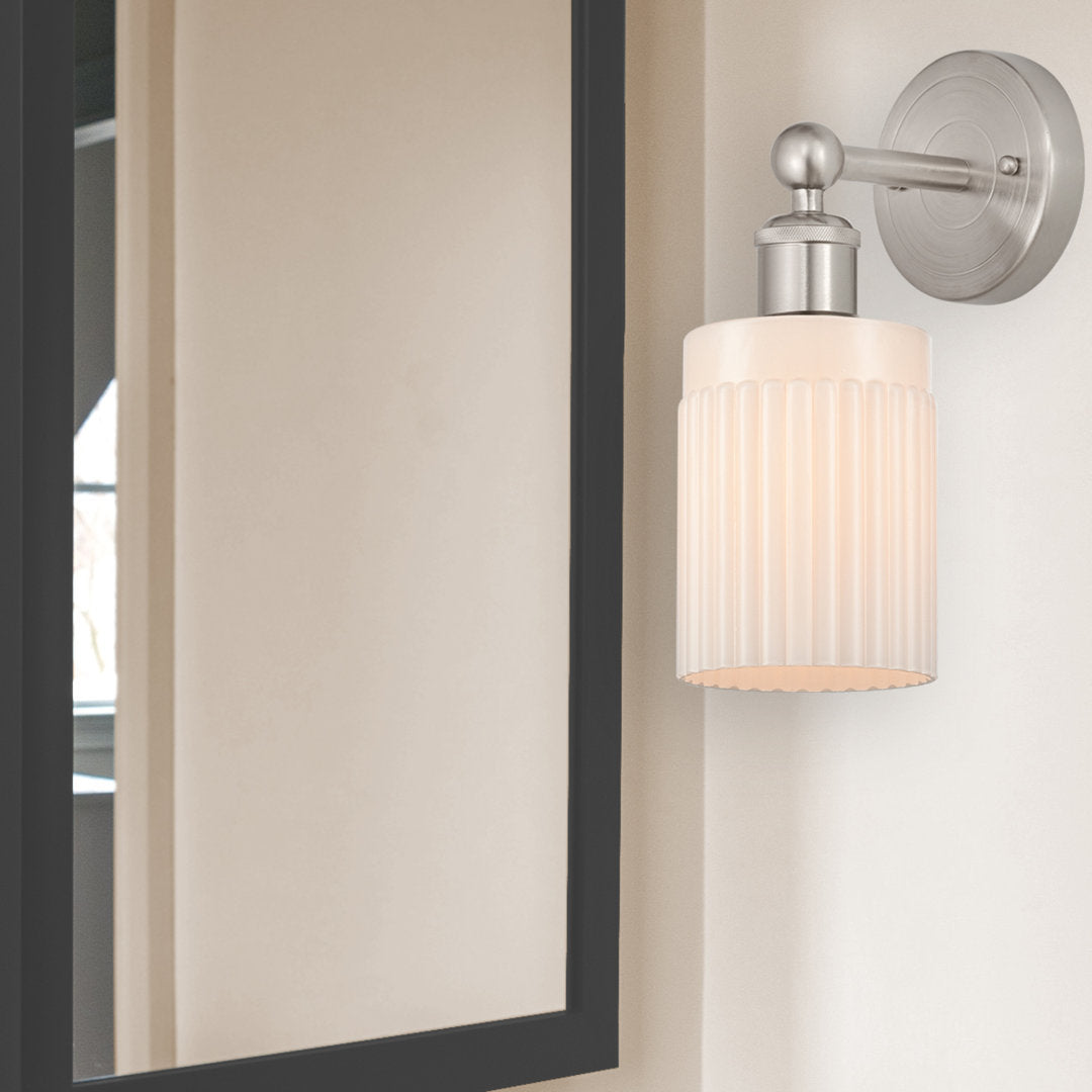 Elloise 1-Light Armed Sconce Kelly Clarkson Home Shade Color: Matte White Fixture Finish: Brushed Satin Nickel