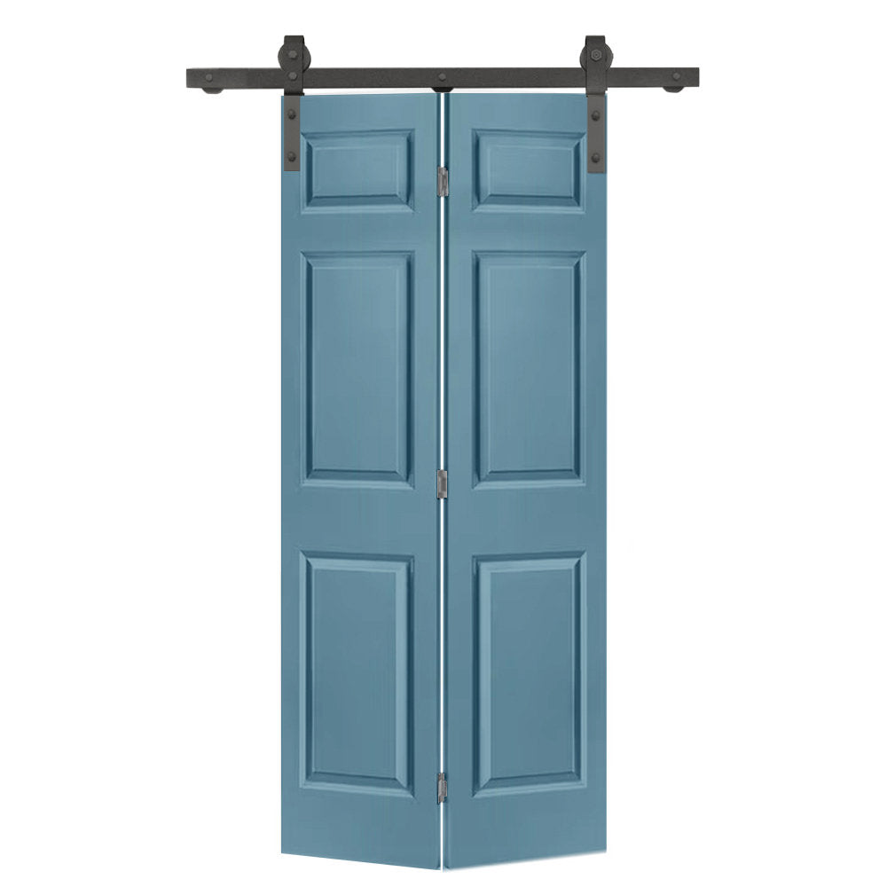 Paneled MDF Composite Bifold Barn Door with Installation Hardware Kit Calhome Size: 24" x 80" Finish: Dignity Blue