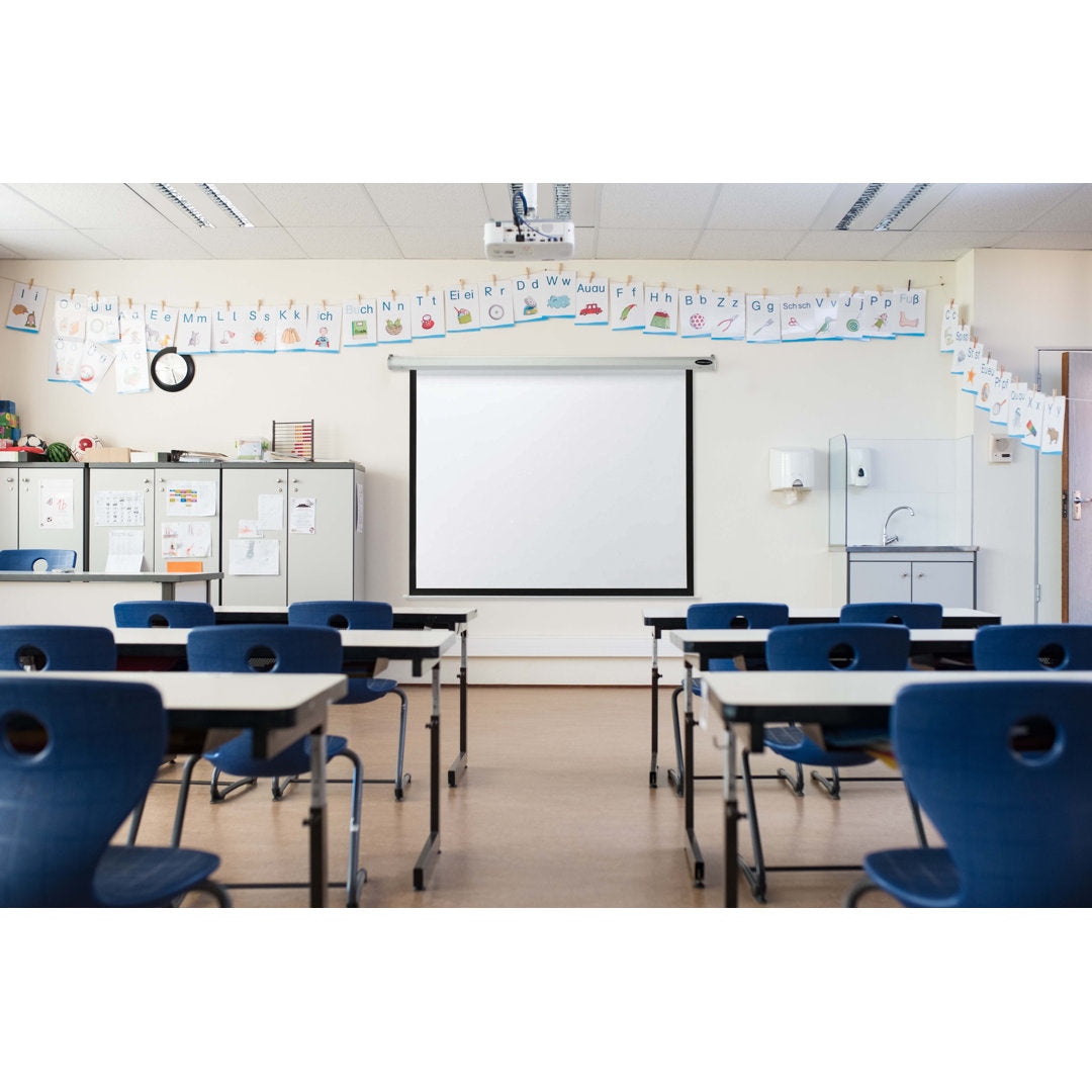 Matte White Manual Ceiling Mounted Projection Screen AARCO Viewing Area: 84" H x 84" W
