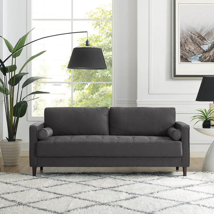 Garren 75.6'' Square Arm Tufted Sofa Mercury Row® Fabric: Heather Grey Linen