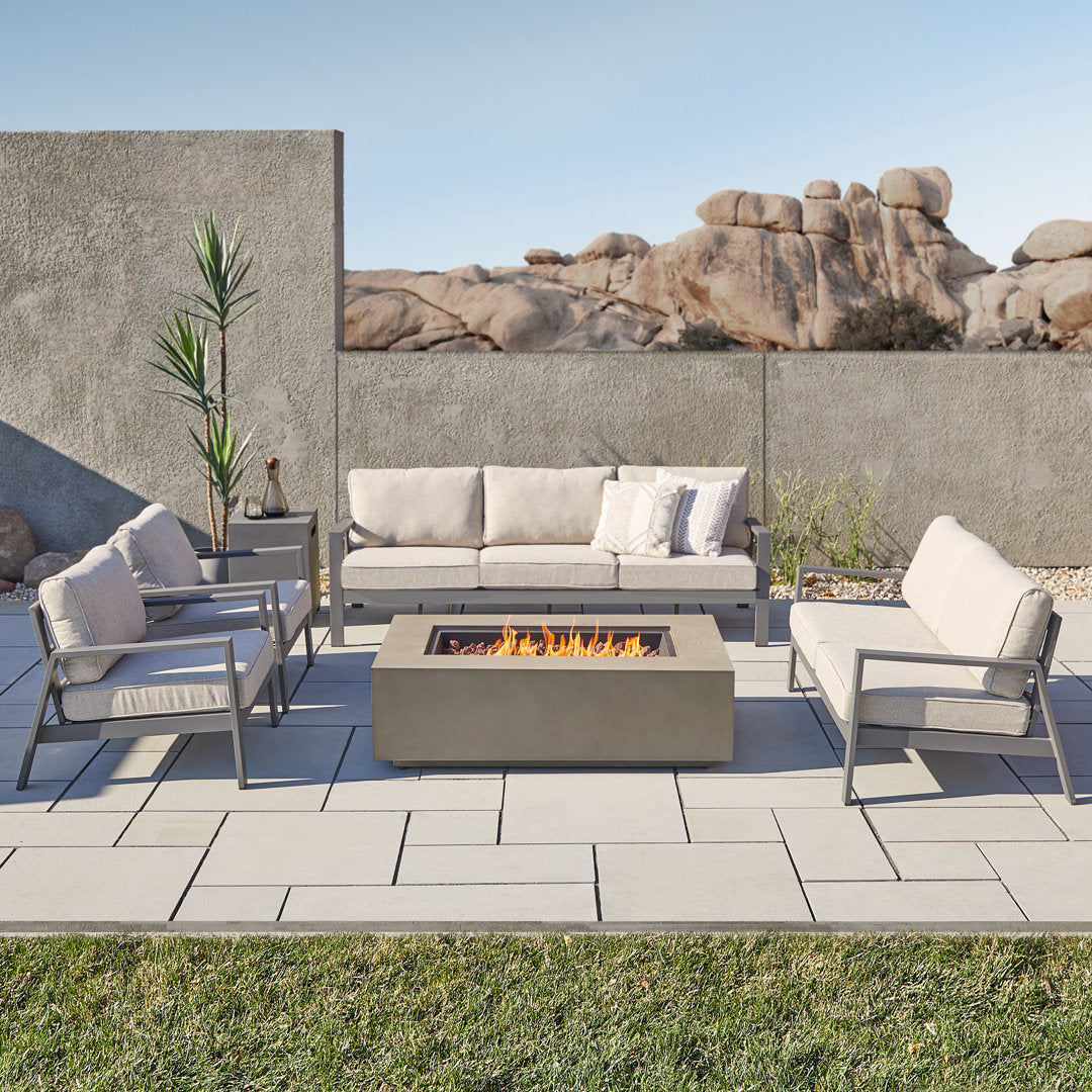 AEGEAN Propane / Natural Gas Outdoor Fire Pit Table Real Flame Size: 15" H x 50" W x 32" D Finish: Mist Gray