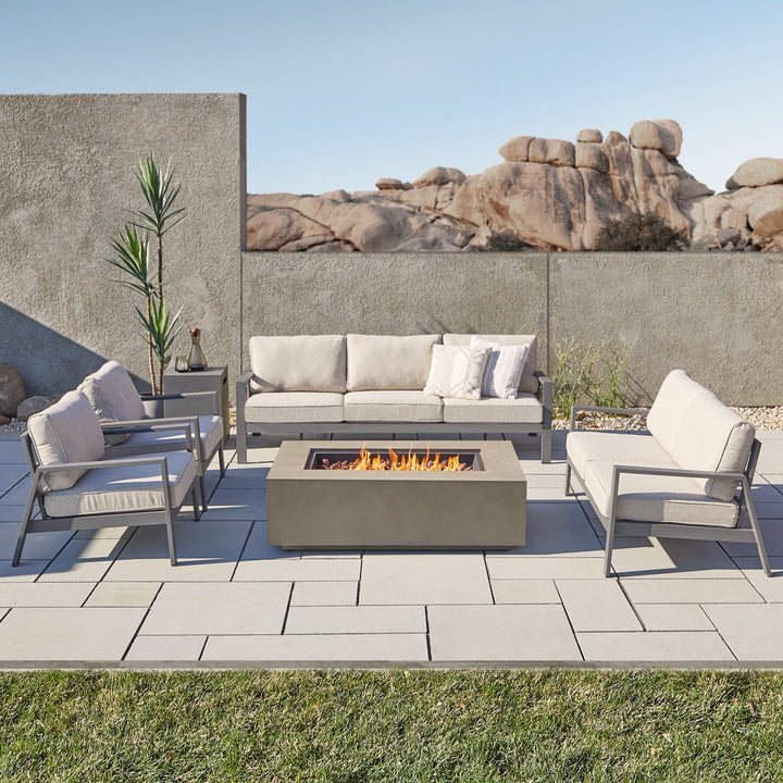 AEGEAN Propane / Natural Gas Outdoor Fire Pit Table Real Flame Size: 15" H x 50" W x 32" D Finish: Mist Gray