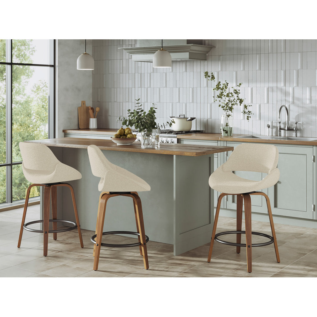 Lakyia Upholstered Bar & Counter Stool with Round Footrest George Oliver Upholstery: Cream, Seat Height: Counter Stool (26" Seat Height)
