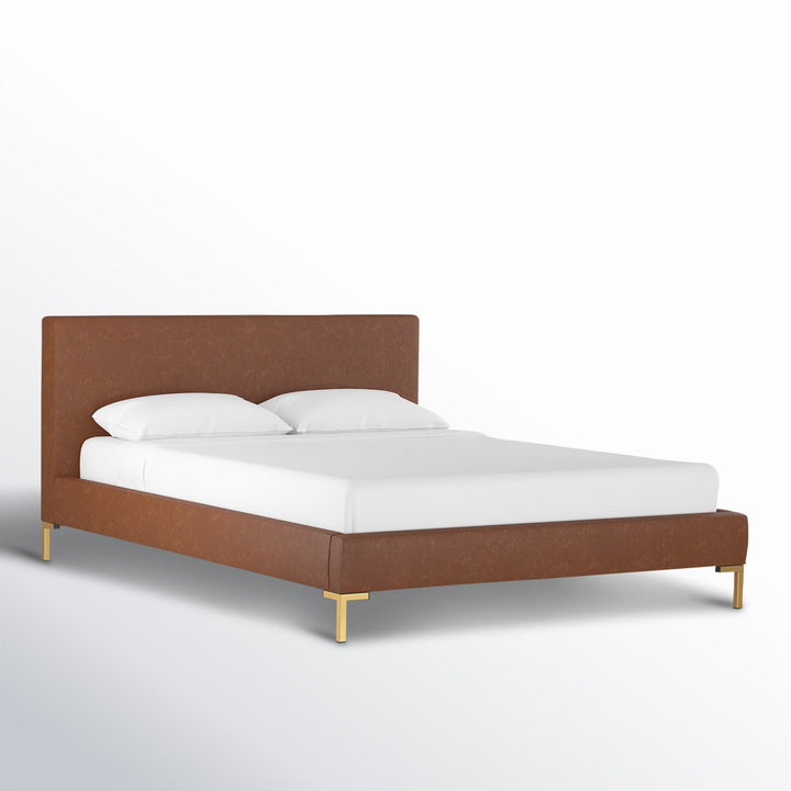 Rand Vegan Leather Bed AllModern Color: Classic Otter Performance Velvet, Leg Color: Brass Size: Twin