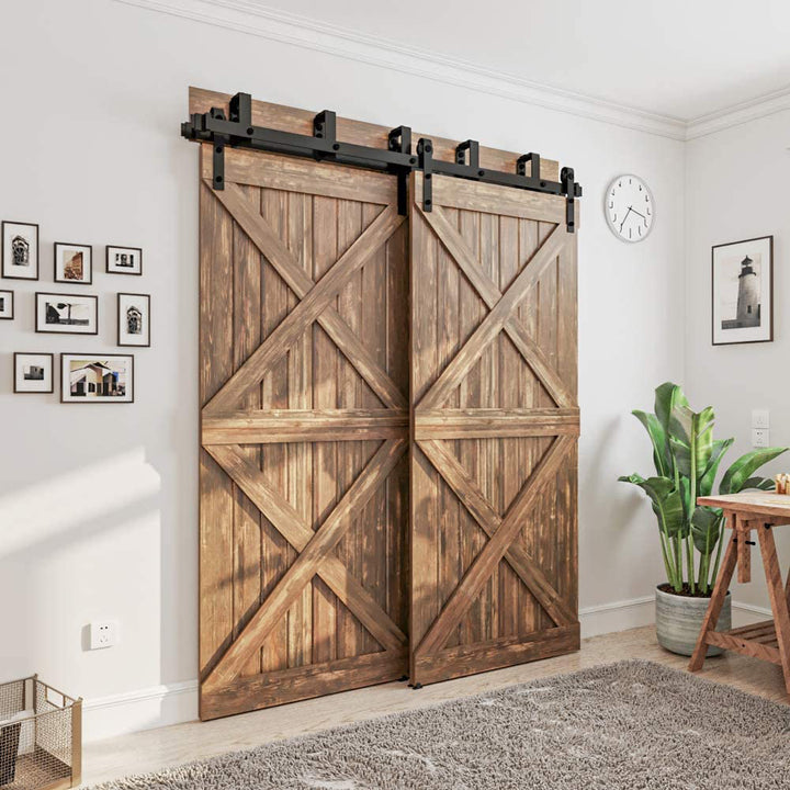 LAZ Sliding Double Bypass Double Door Barn Door Hardware Kit Lazio Track Length: 168 in.