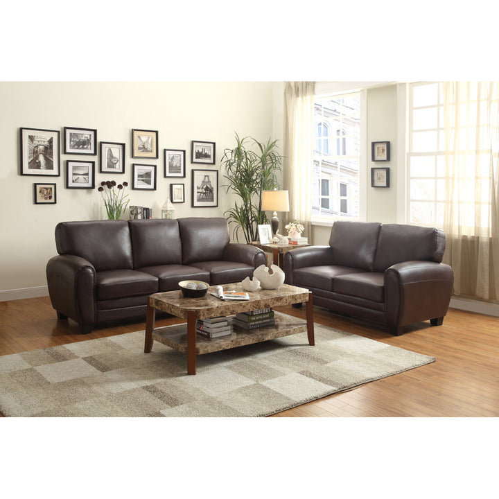 Coombs 85" Faux Leather Round Arm Sofa Lark Manor™ Upholstery Color: Dark