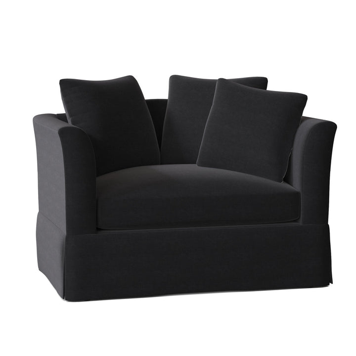 Charlene 50" Wide Armchair Highland Dunes Body Fabric: Akiko Graphite Performance, Throw Pillow Fabric: Bevin Marble