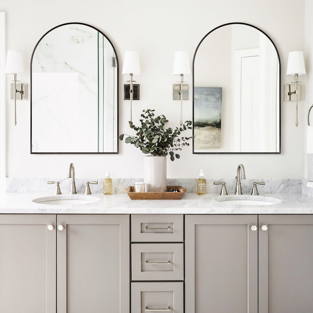 Arch Metal Arched Wall Mirror (Set of 2) Latitude Run® Size: 36'' x 24'' Finish: Black