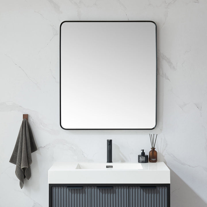 Markhai Modern Accent Mirror Orren Ellis Size: 36'' x 32'' Finish: Brushed Black