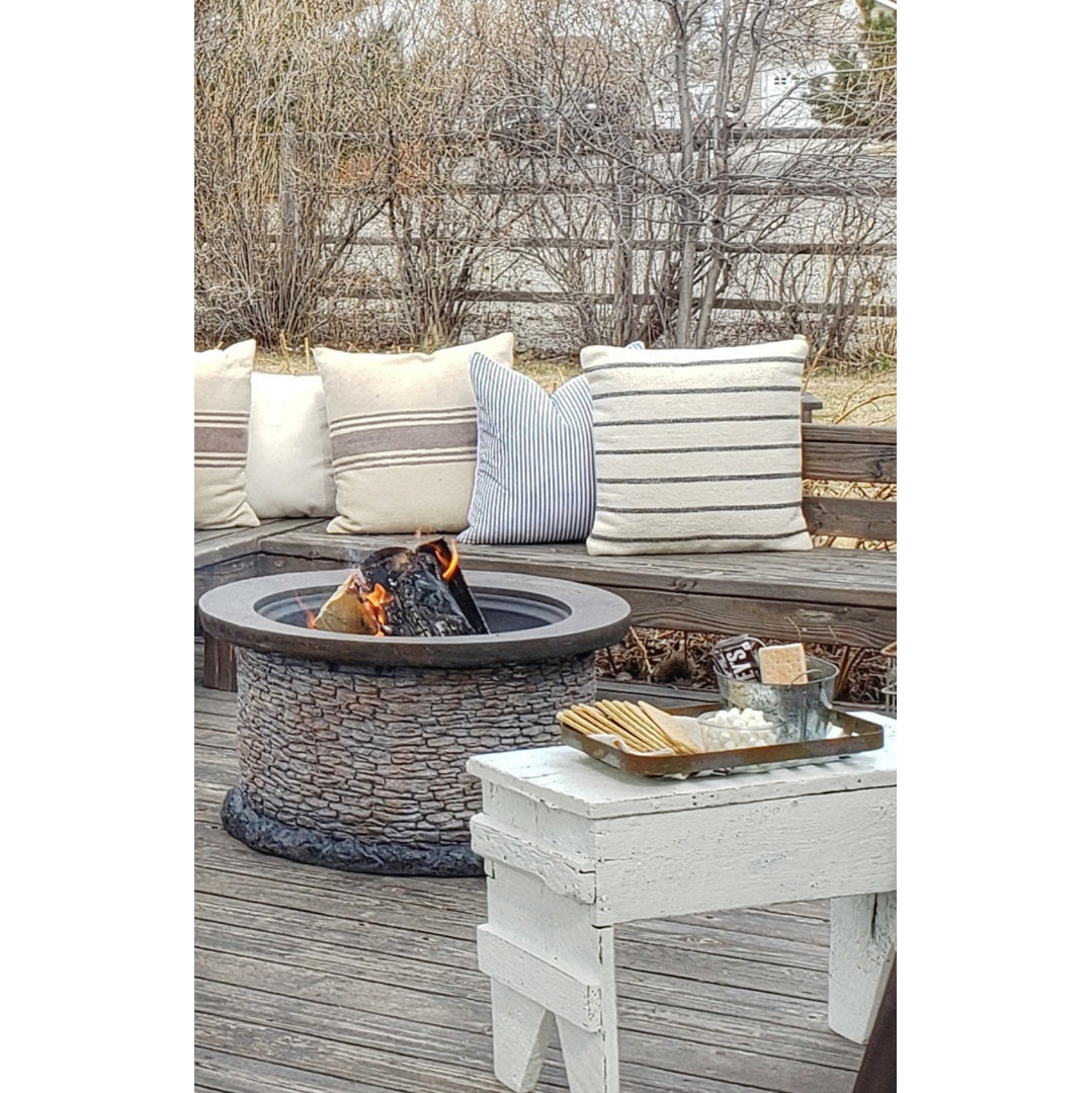 Nolia 32 inch Fire Pit for Outside, Outdoor Stone Wood Burning Fire Pit with Steel Mesh Spark Screen and Fire Poker, Large Bonfire for Patio and Backyard Williston Forge
