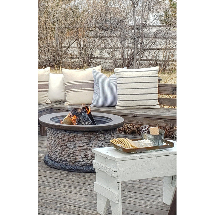 Nolia 32 inch Fire Pit for Outside, Outdoor Stone Wood Burning Fire Pit with Steel Mesh Spark Screen and Fire Poker, Large Bonfire for Patio and Backyard Williston Forge