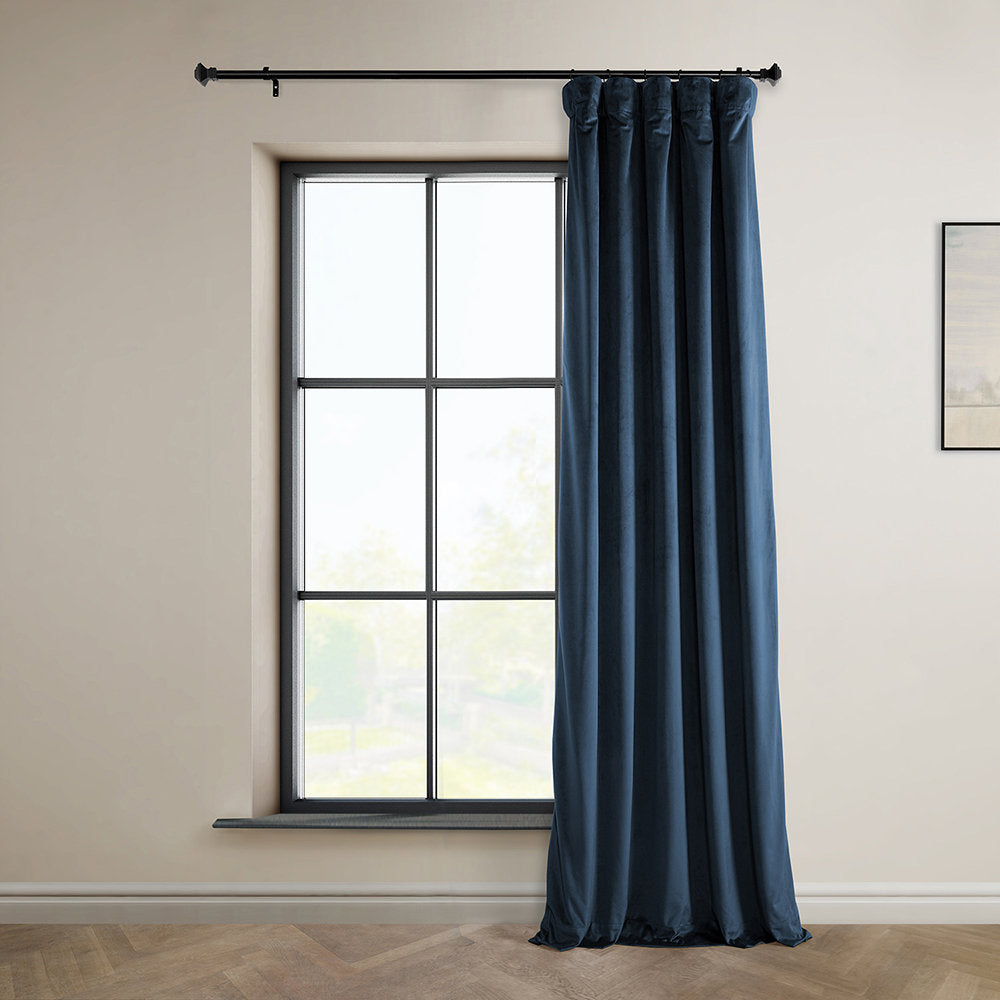 Matra Plush Velvet Curtains for Bedroom - Room Darkening Curtains for Living Room Window Single Panel AllModern Curtain Color: Eternal Blue Size per Panel: 50" W x 96" L