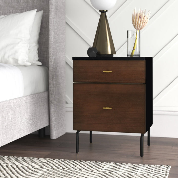 Linaris 2 - Drawer Nightstand Ivy Bronx Color: Walnut/Black