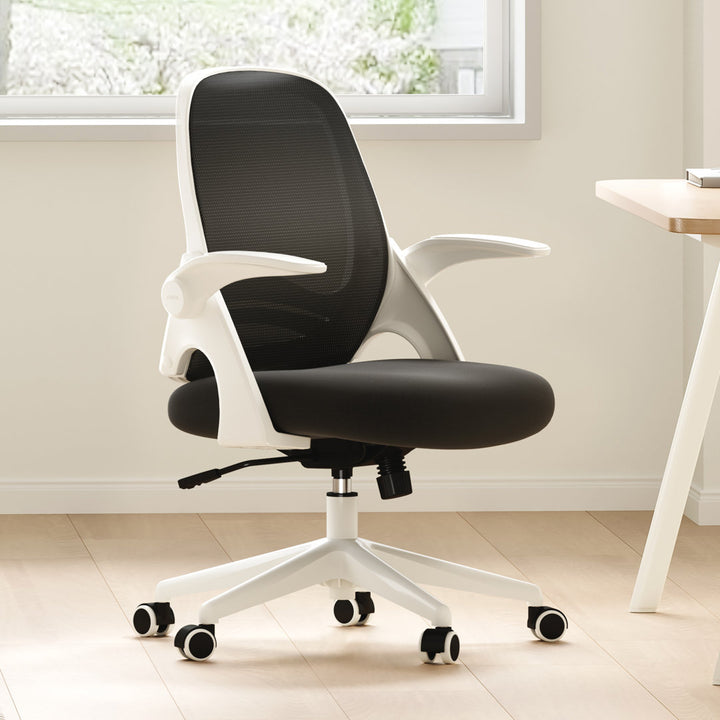 Kirouac Office Chair for Home and Office and Comfy Mesh Desk Chair with Wheels Inbox Zero Frame Color: White, Upholstery Color: Black