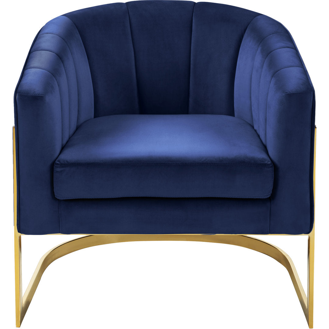 Barnicle 30" Wide Velvet Barrel Chair Everly Quinn Body Fabric: Navy Velvet