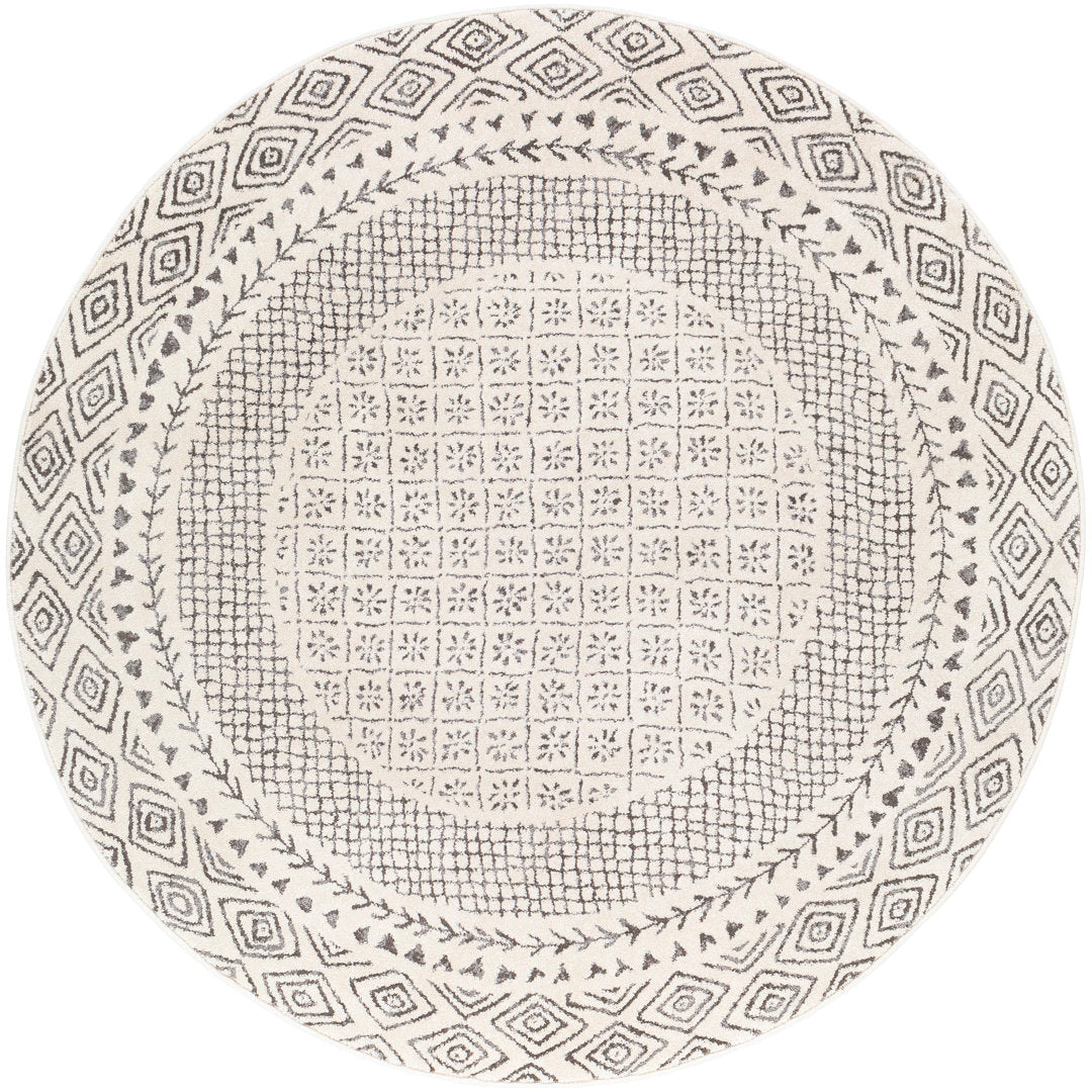 Calvo Light Beige/Charcoal Area Rug Wade Logan® Rug Size: Round 5'3"