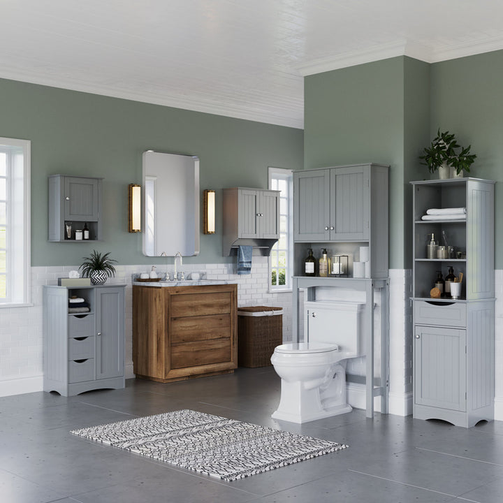RiverRidge Ashland Tall Bathroom Storage Linen Cabinet and Organizer with Drawer and Shelves RiverRidge Home Finish: Gray