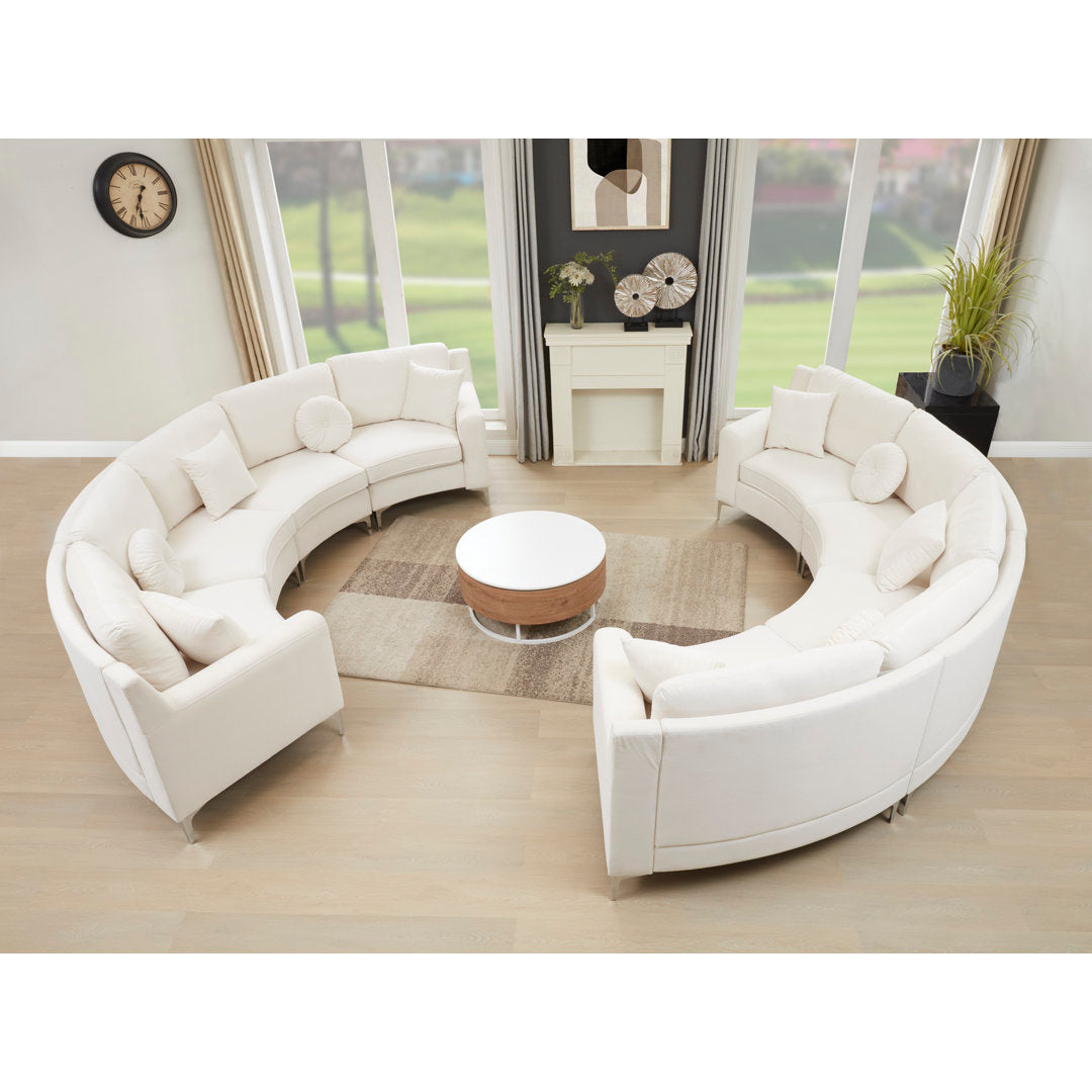 136" Wide Velvet Symmetrical Modular Corner Sectional Legend Vansen Fabric: Beige Velvet