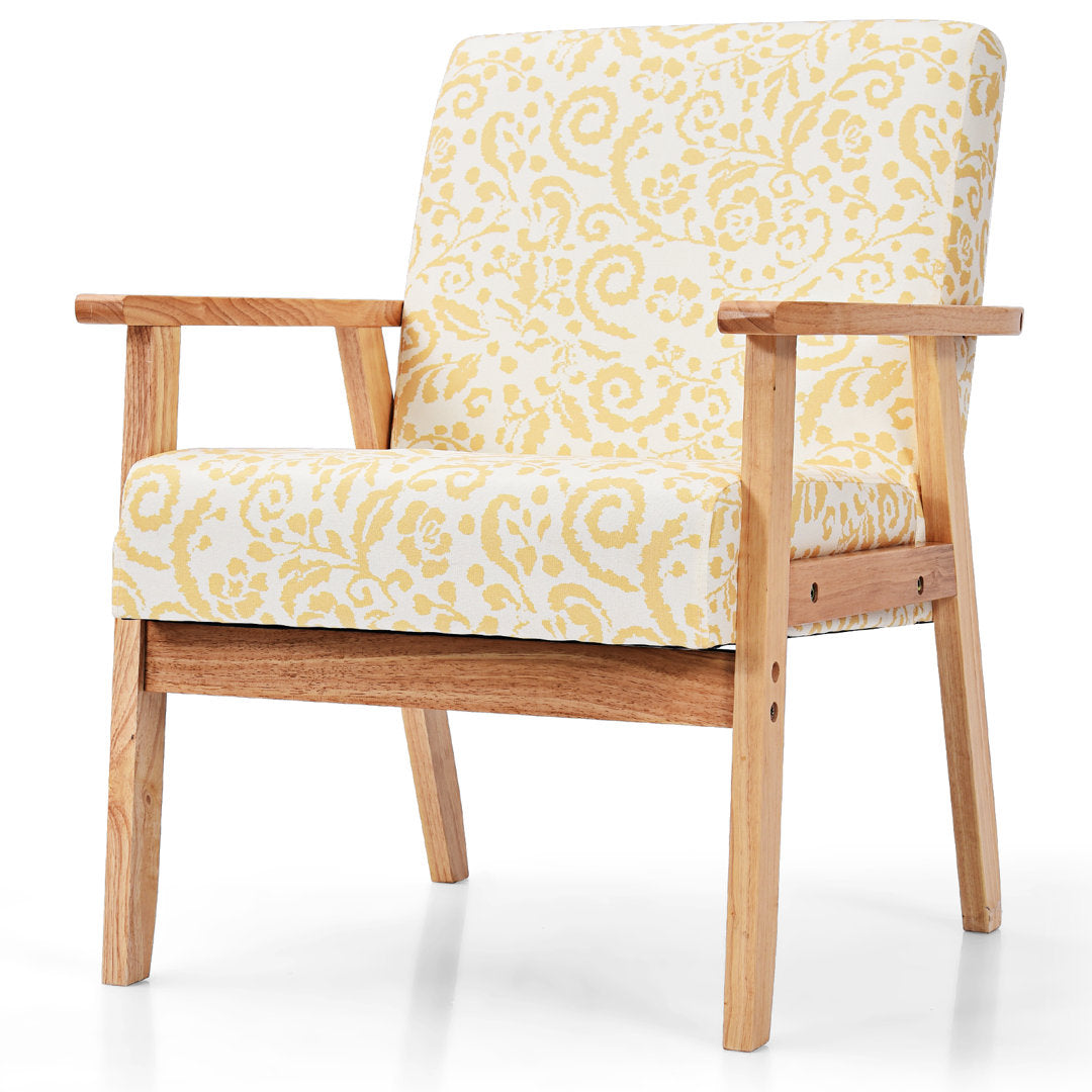 25" Wide Linen Armchair George Oliver Fabric: Yellow Floral 100% Linen