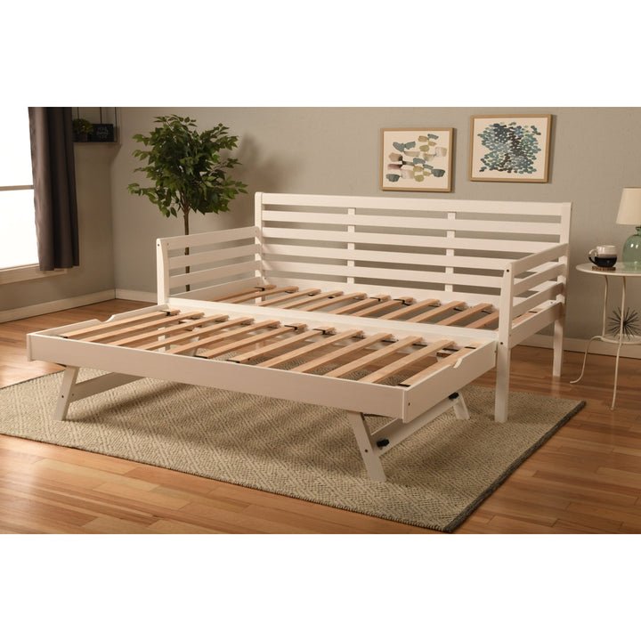 Alhamdi Boho Daybed and Pop-Up Bed with Mattresses Lark Manor™ Frame Color: White, Mattress Color: Canton Black