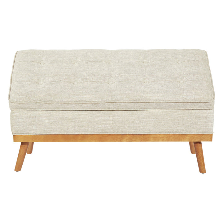 Boyu Upholstered Flip Top Storage Bench George Oliver Upholstery Color: Beige Polyester Blend