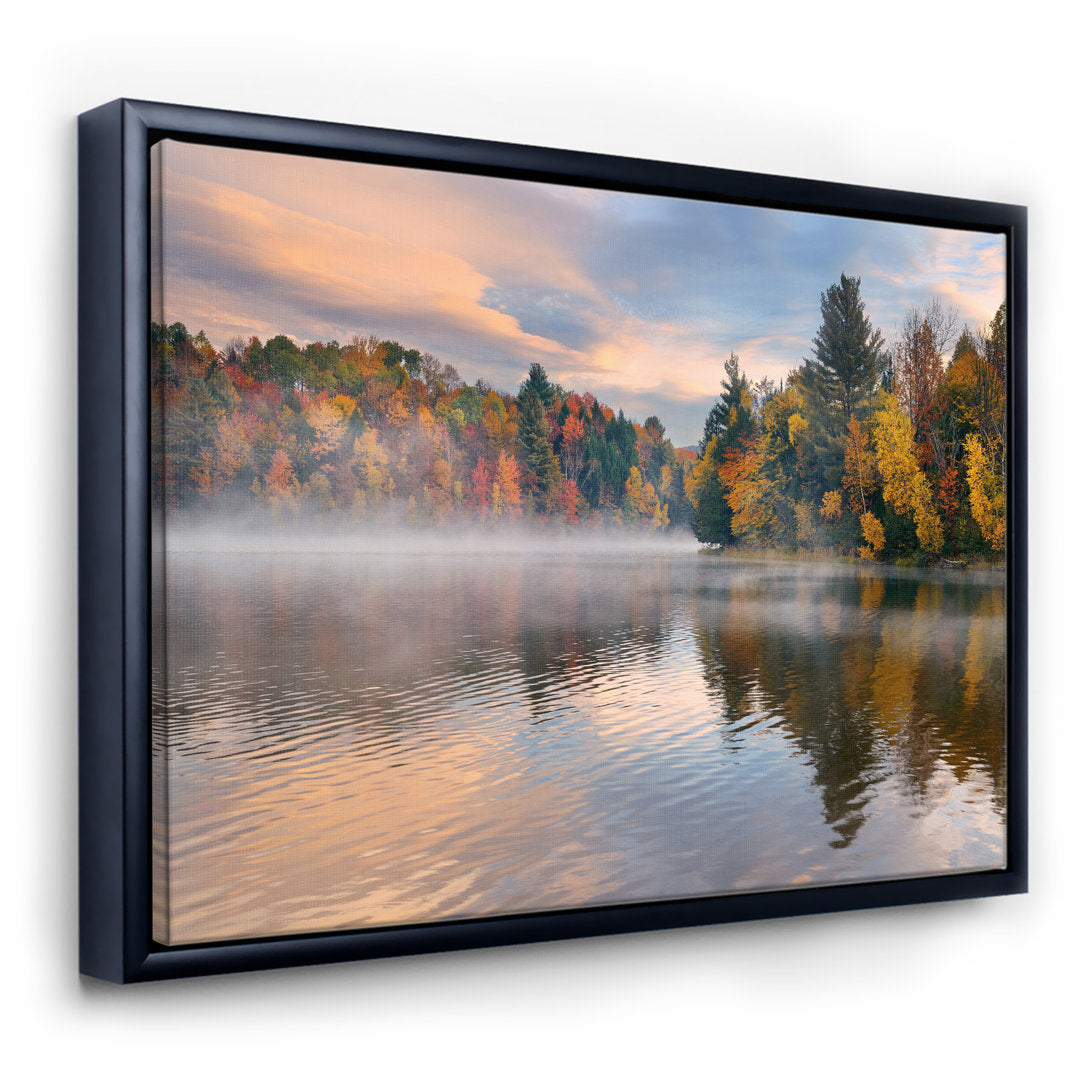 Autumn Foliage by the Lakeside - Photograph Print on Canvas The Twillery Co.® Size: 12" H x 20" W x 1" D Format: Black Framed Canvas