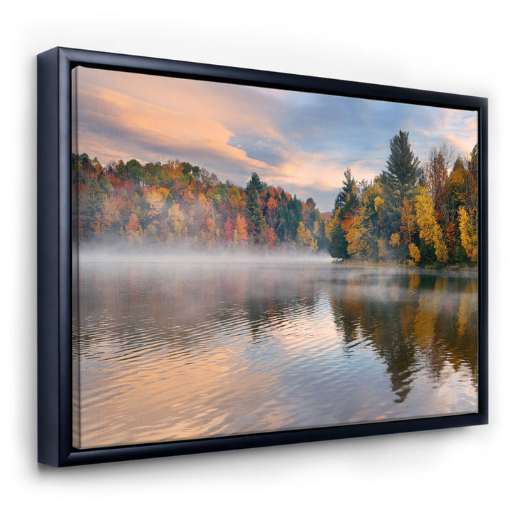 Autumn Foliage by the Lakeside - Photograph Print on Canvas The Twillery Co.® Size: 12" H x 20" W x 1" D Format: Black Framed Canvas