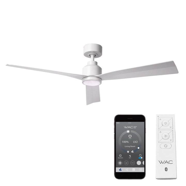 52" Smart Home Compatible 3 Blade Smart Ceiling Fan with Remote WAC Limited Fans Accessories: With Light Kit, Finish: Matte White