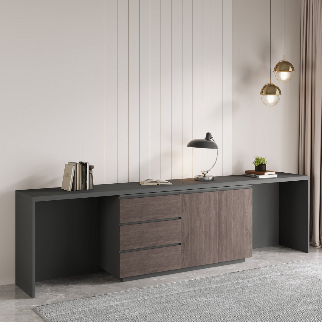 Shelbee Modern Home Office Extendable Desk Up to 135'' with Storage Drawers Latitude Run®