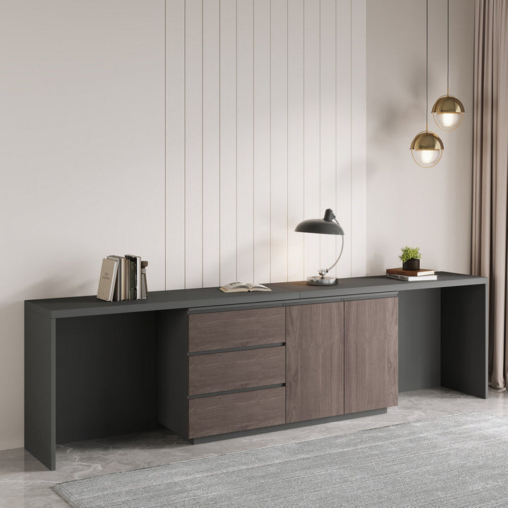 Shelbee Modern Home Office Extendable Desk Up to 135'' with Storage Drawers Latitude Run®