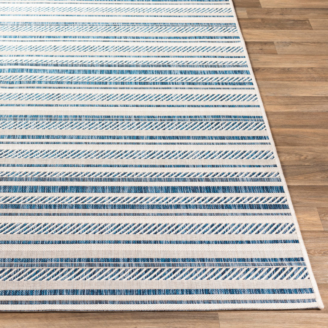 Bellino Striped Denim Indoor/Outdoor Area Rug Beachcrest Home™ Rug Size: Round 7'10"