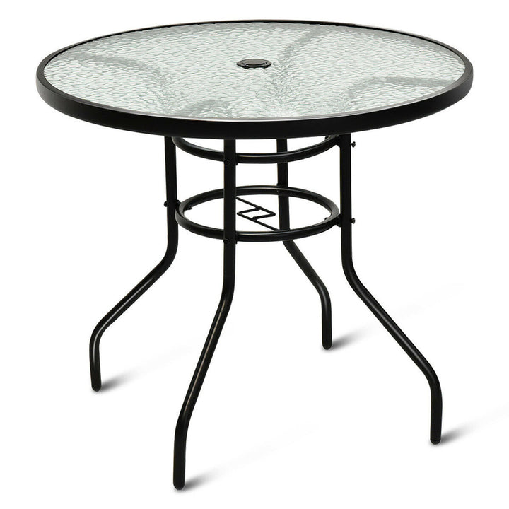 32'' Patio Round Table Tempered Glass Steel Frame Outdoor Pool Yard Garden Winston Porter