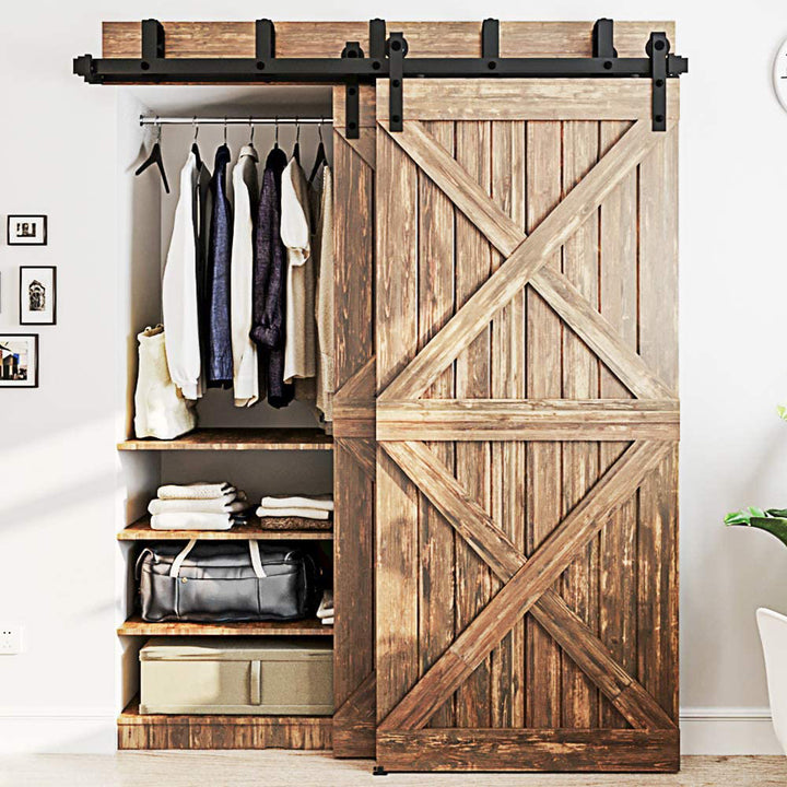 LAZ Sliding Double Bypass Double Door Barn Door Hardware Kit Lazio Track Length: 168 in.
