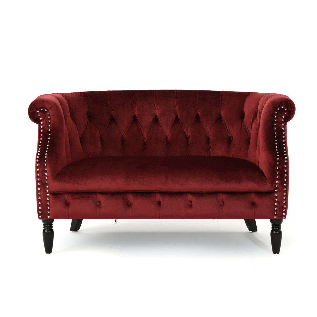 Charlotte 51.5" Velvet Rolled Arm Chesterfield Loveseat Mercer41 Fabric: Garnet Velvet
