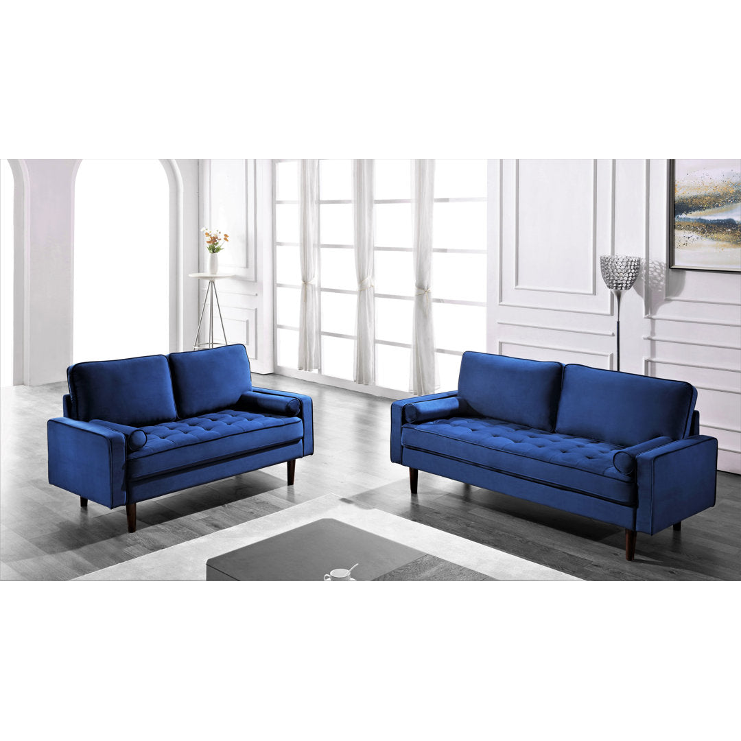 Ashfaq 57.8" Velvet Square Arm Loveseat Wade Logan® Fabric: Polyester Dress Blue