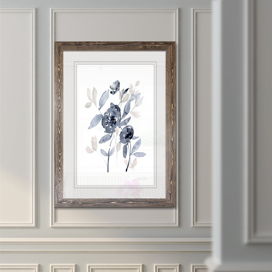 Peonies In Gray I' - Picture Frame Print on Glass Winston Porter Size: 28" H x 38" W x 1.25" D Format: Framed Espresso Print