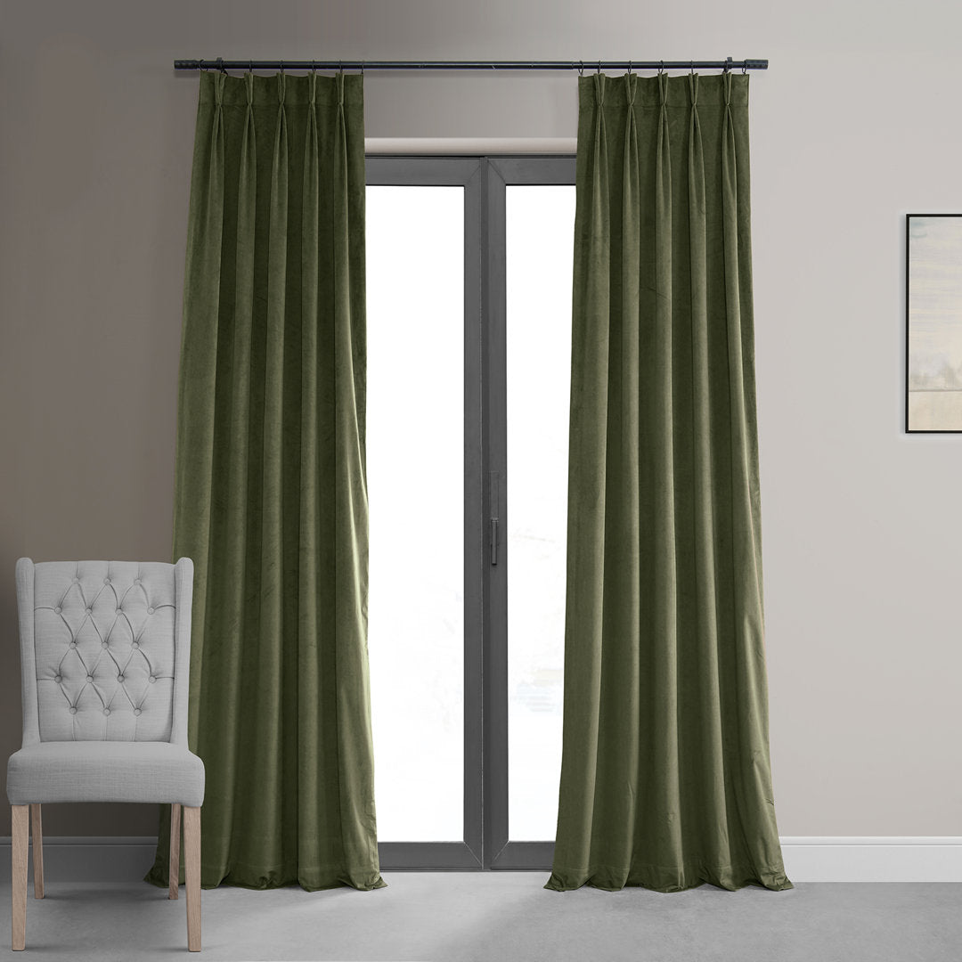 Balone French Pleated Signature Velvet Thermal Lined 100% Blackout Curtains for Bedroom & Living Room Curtains Single Panel Darby Home Co Curtain Color: Hunter Green Size per Panel: 25" W x 108" L
