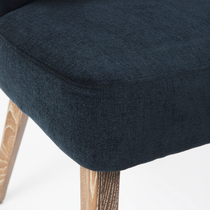 Golino Fabric Upholstered Wingback Side Chair Joss & Main Leg Color: Medium Brown, Upholstery Color: Navy
