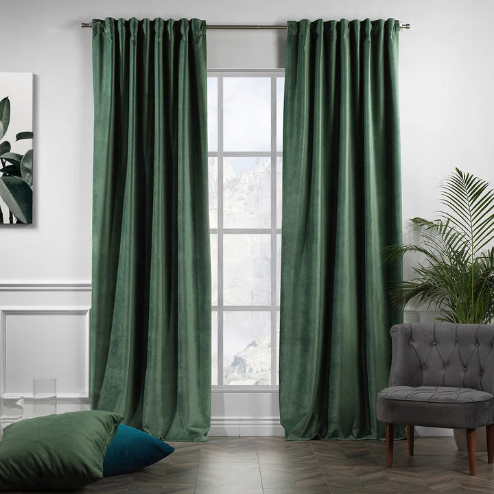 Matte Velvet Extra wide x Extra Long Custom Made Decorative Single Panel Lilijan Home & Curtain Curtain Color: 32 Bottle Green Size per Panel: 100" W x 63" L