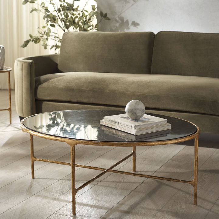 Evelynn 4 Legs Coffee Table Joss & Main Table Base Color: Brass, Table Top Color: Black