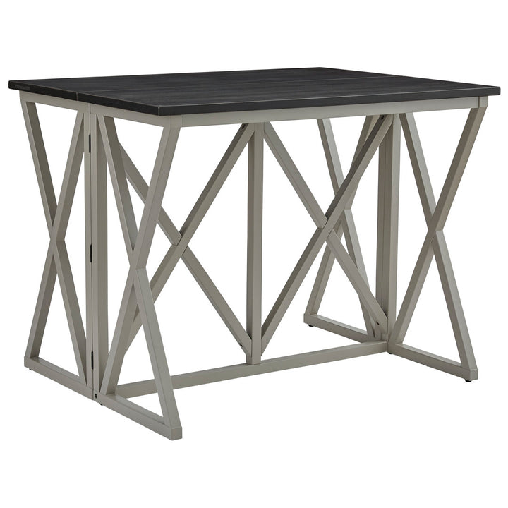 Montevious Counter Height Folding Double Pedestal Dining Table Gracie Oaks Table Top Color: Black Top/Gray Base
