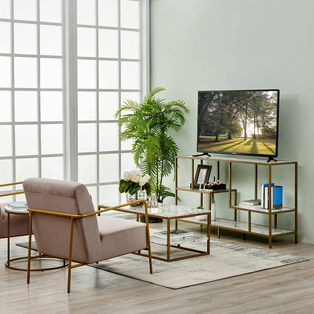 Carbone Media Stand with Faux Marble Finish Mercer41