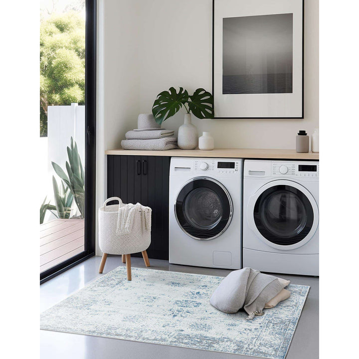 Brandt Abstract Light Blue/Navy Area Rug Mistana™ Rug Size: Square 8'