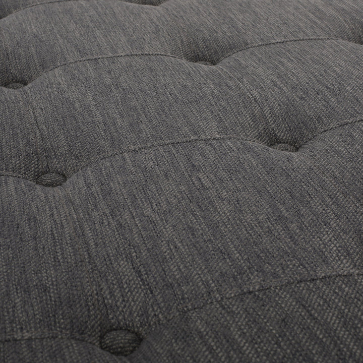 Tawney 40" Wide Tufted Round Cocktail Ottoman with Storage Rosalind Wheeler Leg Color: Gray Body Fabric: Charcoal Polyester